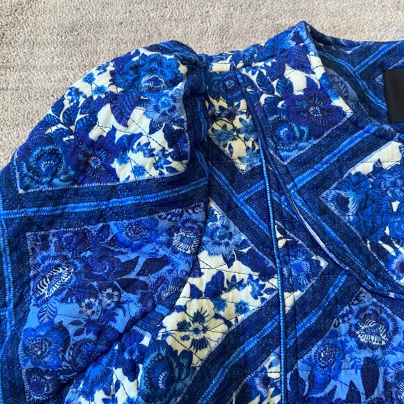 7 For All Mankind Blue Toile Quilted Floral Jacket NWT - Picture 6 of 10